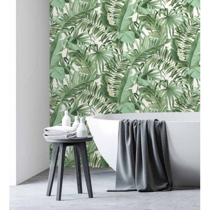 Papel pintado de hojas tropicales verde y blanco - Maldivas Tropical 680938
