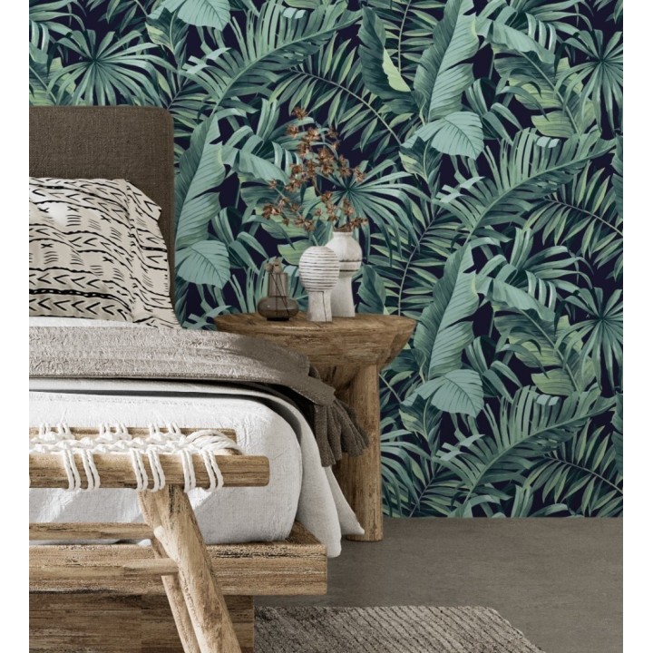 Papel pintado de hojas tropicales verde y negro - Maldivas Tropical 680939