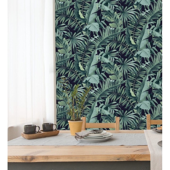 Papel pintado de hojas tropicales verde y negro - Maldivas Tropical 680939