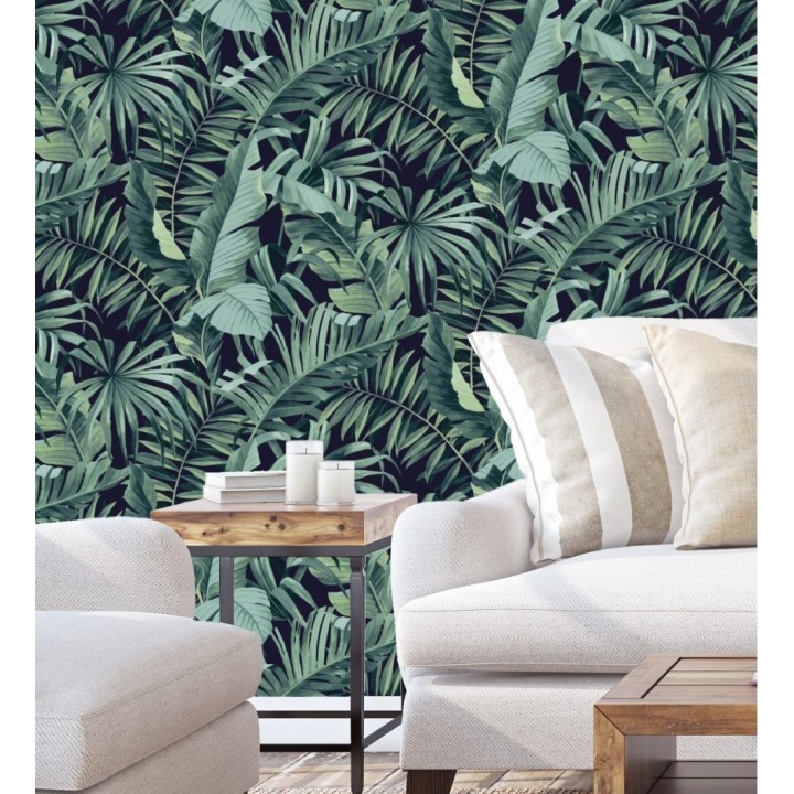 Papel pintado de hojas tropicales verde y negro - Maldivas Tropical 680939