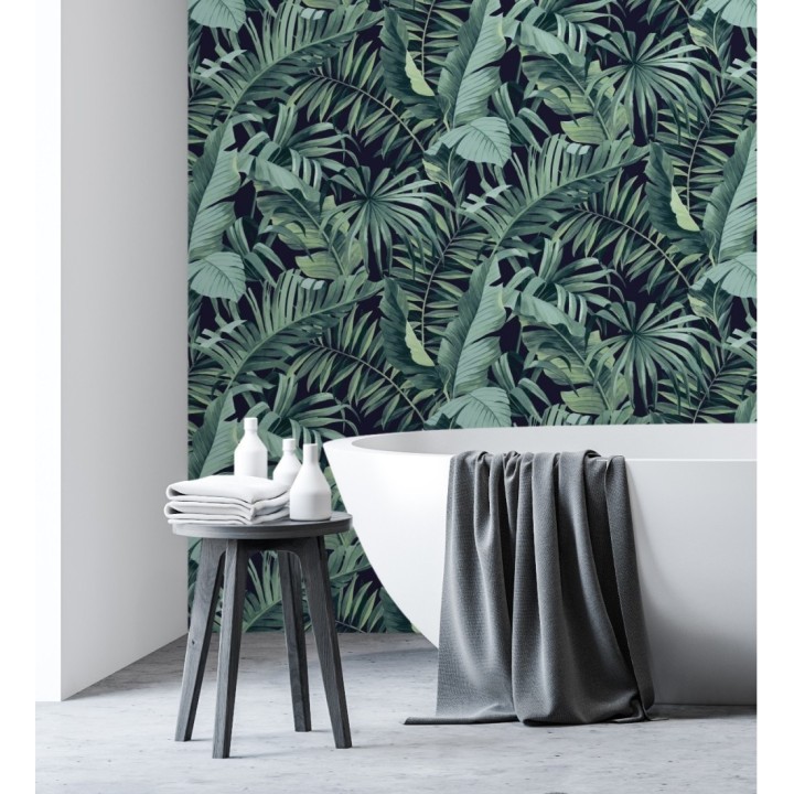 Papel pintado de hojas tropicales verde y negro - Maldivas Tropical 680939