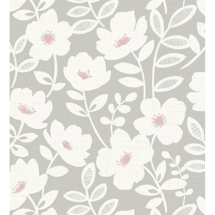 Papel pintado de flores blancas fondo gris - Capitol Garden 680942