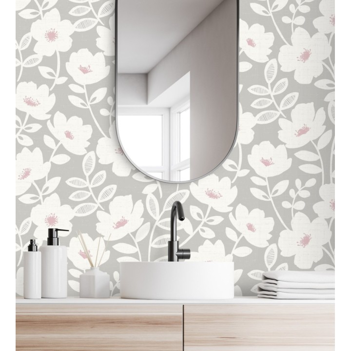Papel pintado de flores blancas fondo gris - Capitol Garden 680942