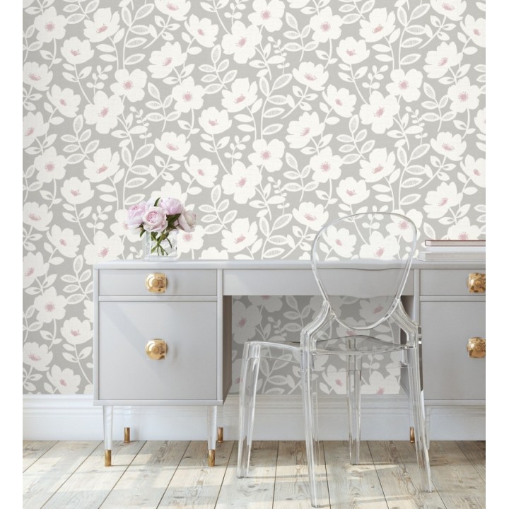 Papel pintado de flores blancas fondo gris - Capitol Garden 680942