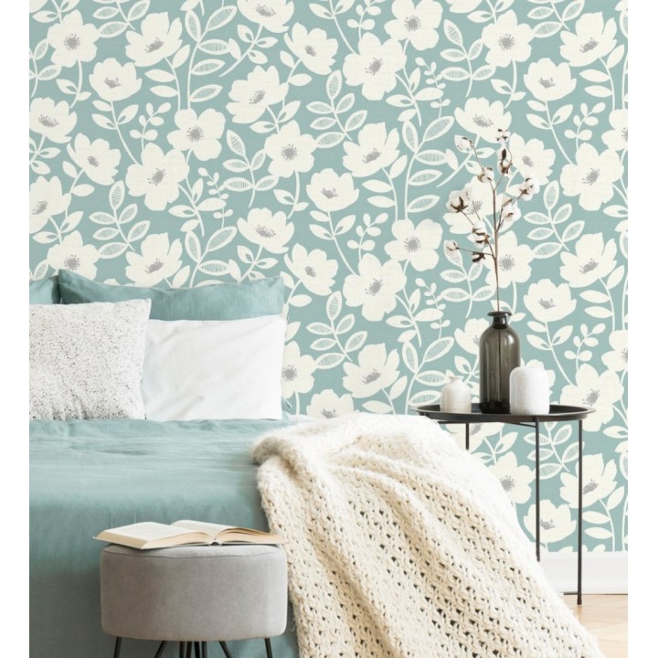 Papel pintado de flores blancas fondo celeste - Capitol Garden 680943