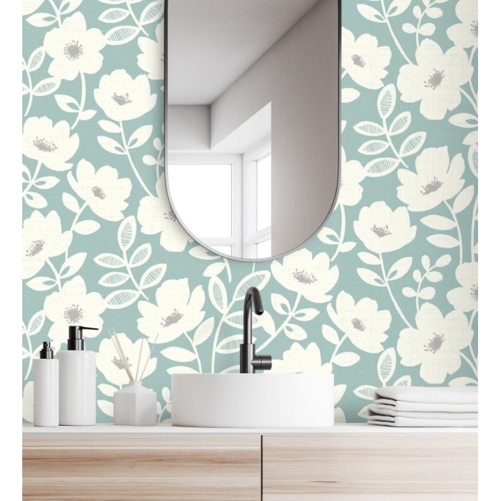 Papel pintado de flores blancas fondo celeste - Capitol Garden 680943