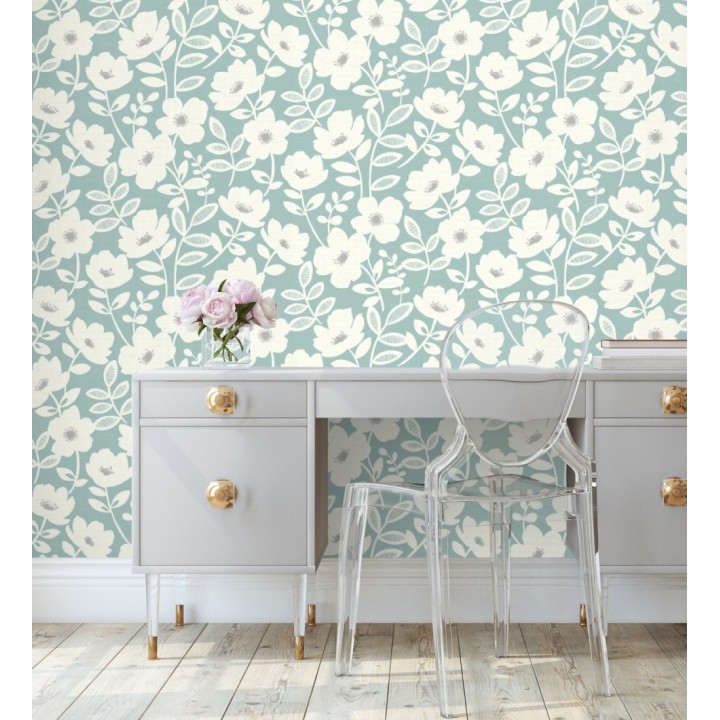 Papel pintado de flores blancas fondo celeste - Capitol Garden 680943