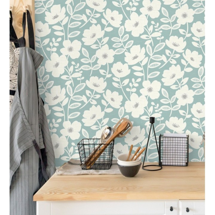 Papel pintado de flores blancas fondo celeste - Capitol Garden 680943