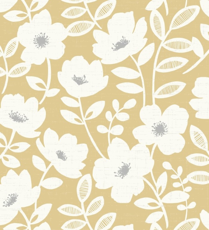 Papel pintado de flores blancas fondo amarillo mostaza - Capitol Garden 680944