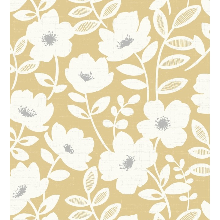 Papel pintado de flores blancas fondo amarillo mostaza - Capitol Garden 680944