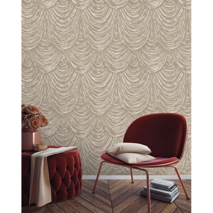 Papel pintado efecto tela alzada con relieve - Kremling Curtains 681142
