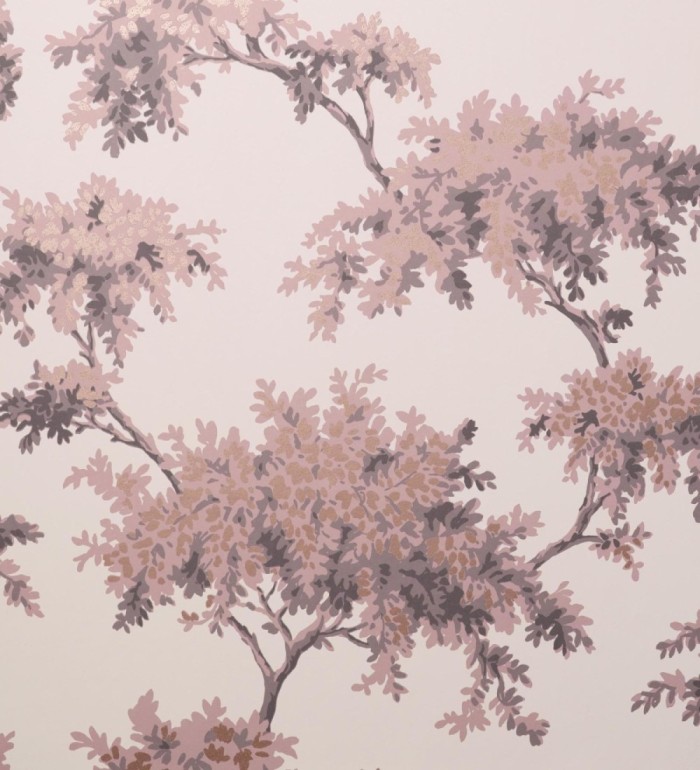 Papel pintado de árboles color mate con algunas hojas con efecto nácar - Elwood 681209