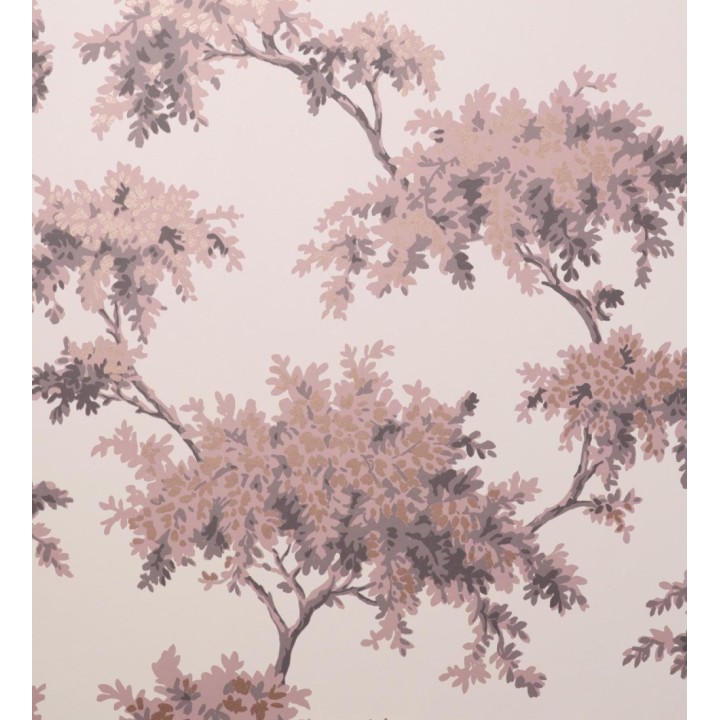 Papel pintado de árboles color mate con algunas hojas con efecto nácar - Elwood 681209