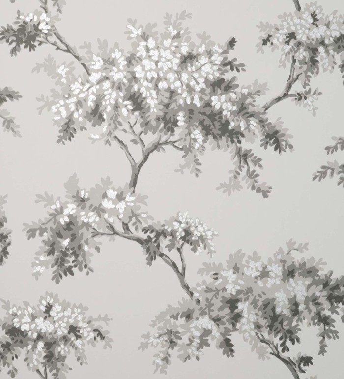 Papel pintado de árboles color mate con algunas hojas con efecto nácar - Elwood 681210