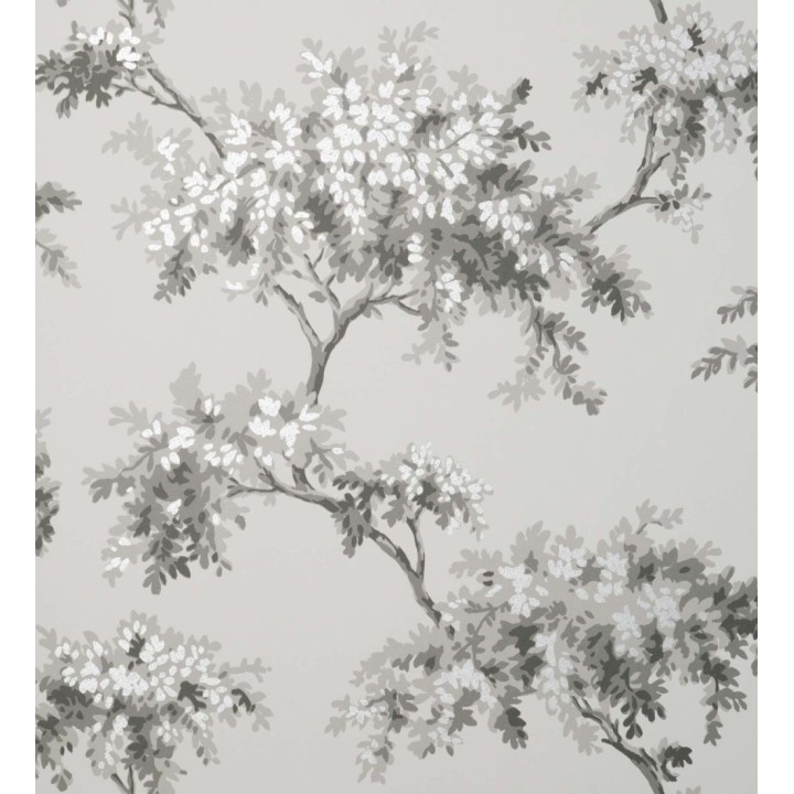 Papel pintado de árboles color mate con algunas hojas con efecto nácar - Elwood 681210