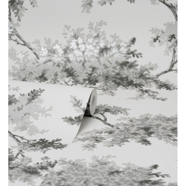 Papel pintado de árboles color mate con algunas hojas con efecto nácar - Elwood 681210