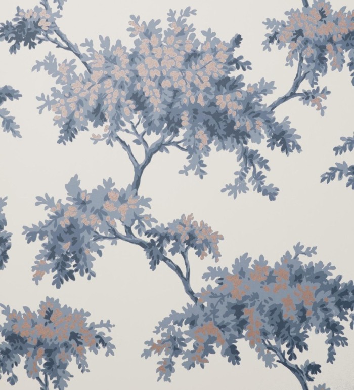 Papel pintado de árboles color mate con algunas hojas con efecto nácar - Elwood 681211