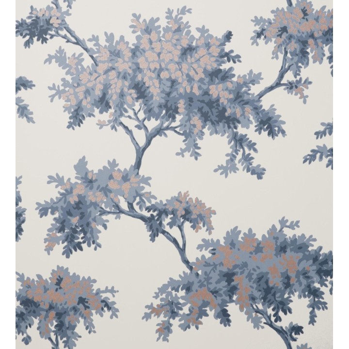 Papel pintado de árboles color mate con algunas hojas con efecto nácar - Elwood 681211