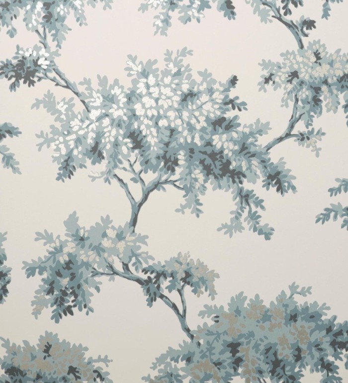 Papel pintado de árboles color mate con algunas hojas con efecto nácar - Elwood 681212
