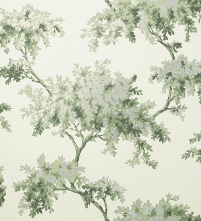 Papel pintado de árboles color mate con algunas hojas con efecto nácar - Elwood 681213