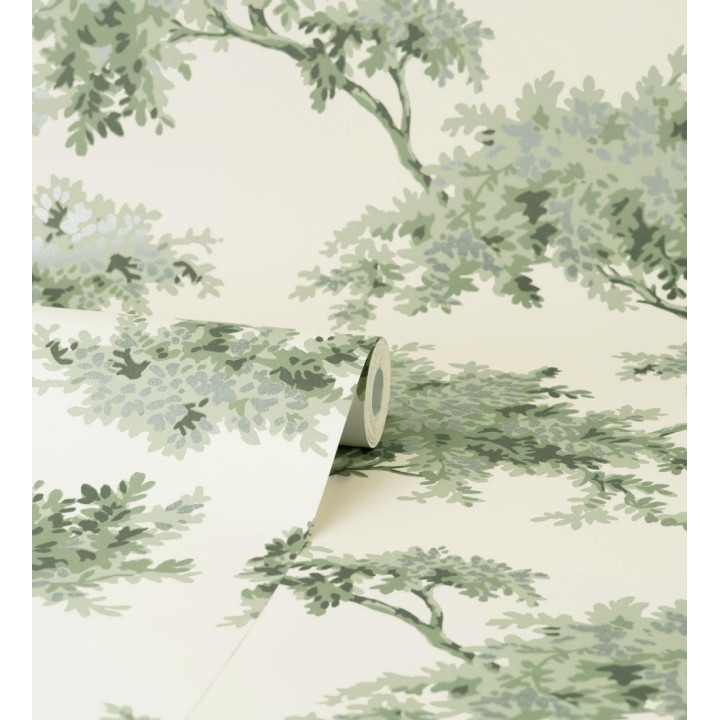 Papel pintado de árboles color mate con algunas hojas con efecto nácar - Elwood 681213