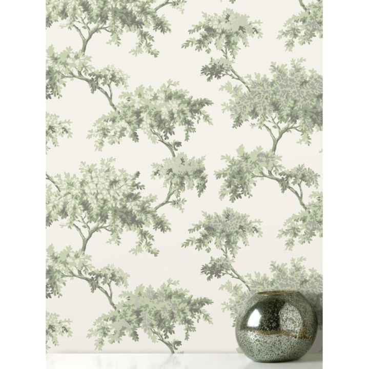 Papel pintado de árboles color mate con algunas hojas con efecto nácar - Elwood 681213