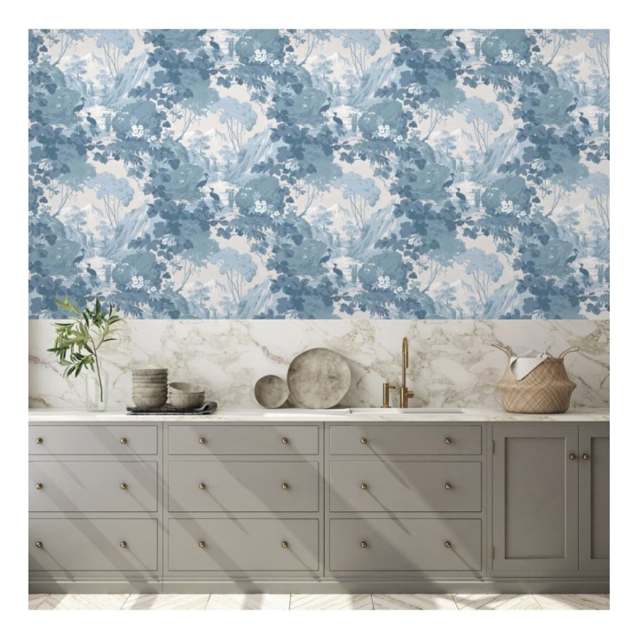 Papel pintado jardín japonés con árboles y aves - Xiamen Garden 681214