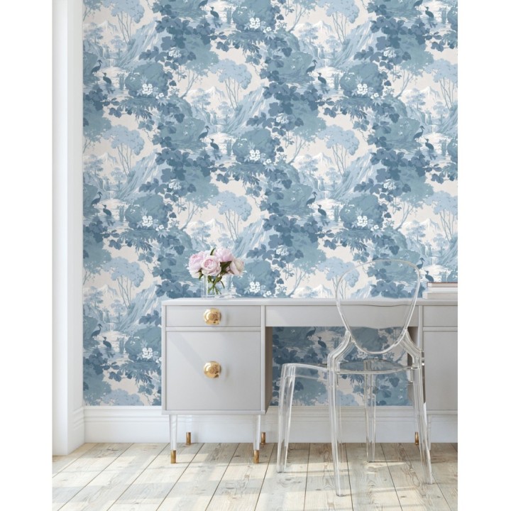 Papel pintado jardín japonés con árboles y aves - Xiamen Garden 681214