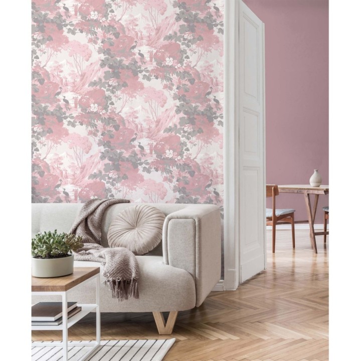 Papel pintado jardín japonés con árboles y aves - Xiamen Garden 681215