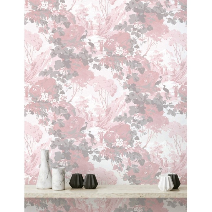 Papel pintado jardín japonés con árboles y aves - Xiamen Garden 681215