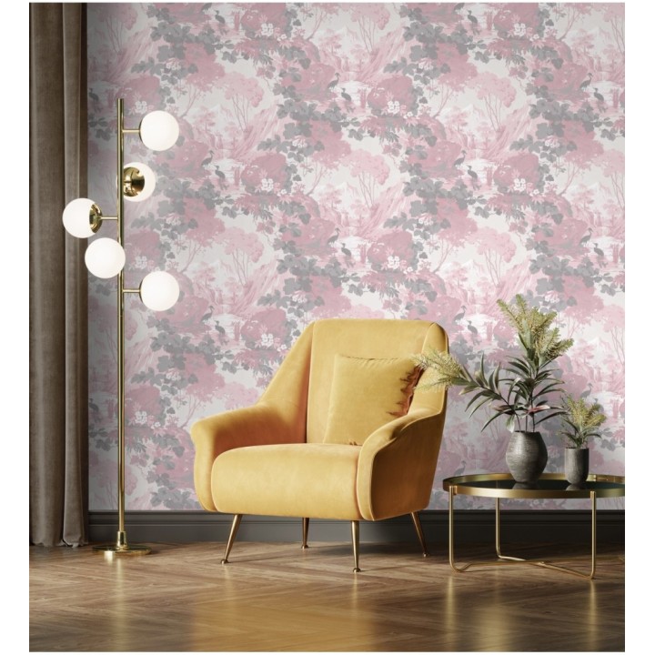 Papel pintado jardín japonés con árboles y aves - Xiamen Garden 681215