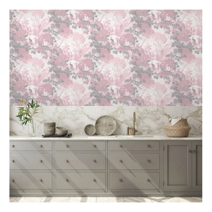 Papel pintado jardín japonés con árboles y aves - Xiamen Garden 681215