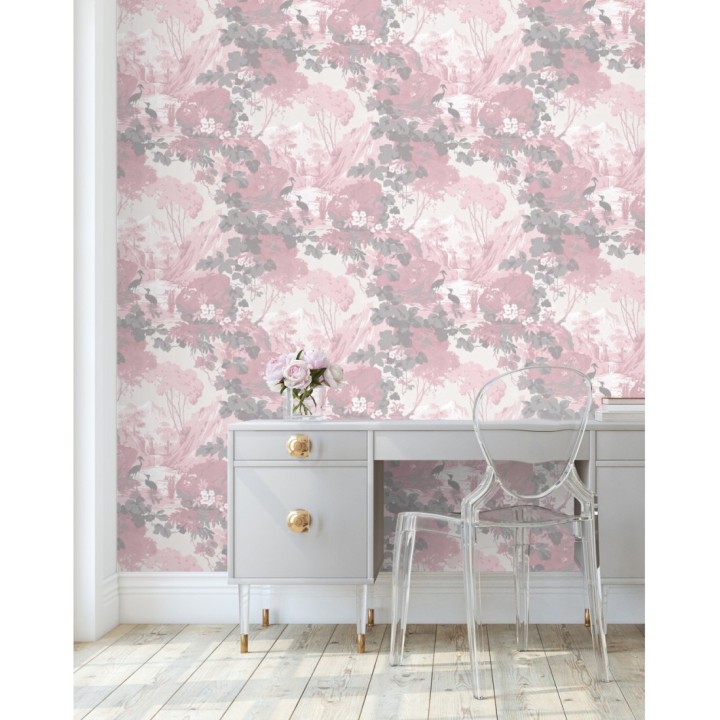 Papel pintado jardín japonés con árboles y aves - Xiamen Garden 681215