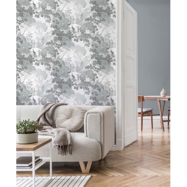 Papel pintado jardín japonés con árboles y aves - Xiamen Garden 681216