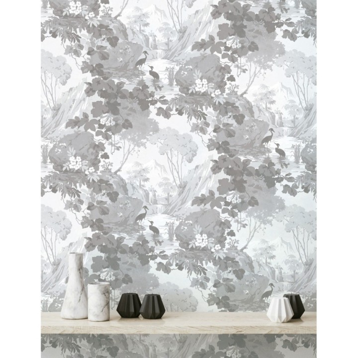 Papel pintado jardín japonés con árboles y aves - Xiamen Garden 681216