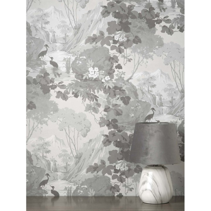 Papel pintado jardín japonés con árboles y aves - Xiamen Garden 681216