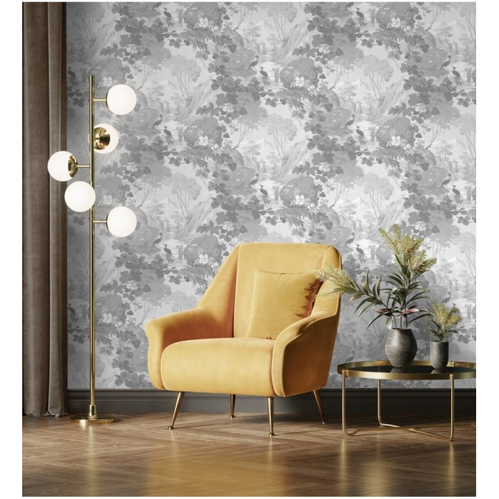 Papel pintado jardín japonés con árboles y aves - Xiamen Garden 681216