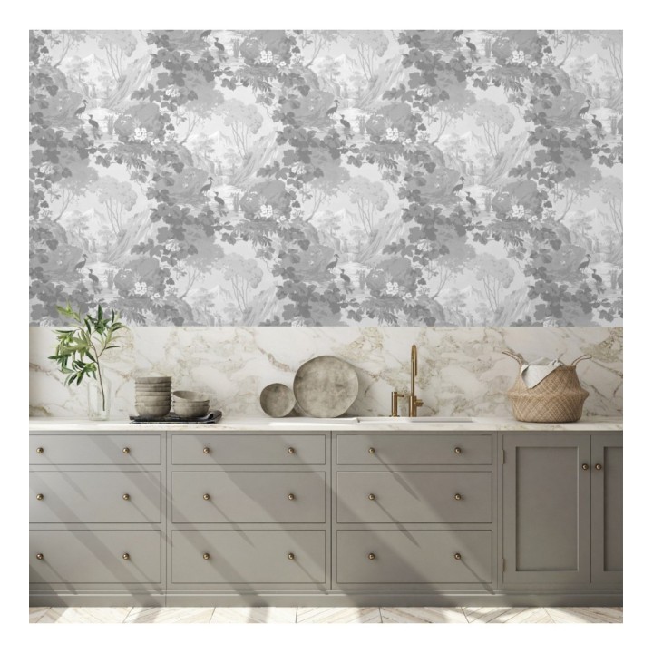 Papel pintado jardín japonés con árboles y aves - Xiamen Garden 681216