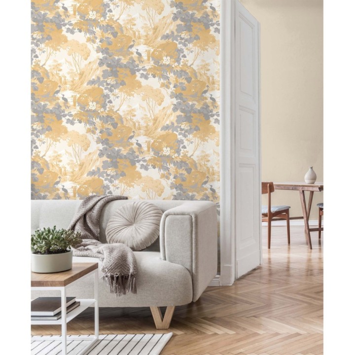 Papel pintado jardín japonés con árboles y aves - Xiamen Garden 681217