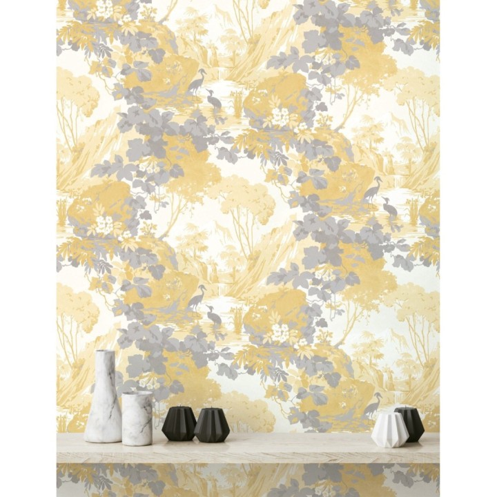 Papel pintado jardín japonés con árboles y aves - Xiamen Garden 681217