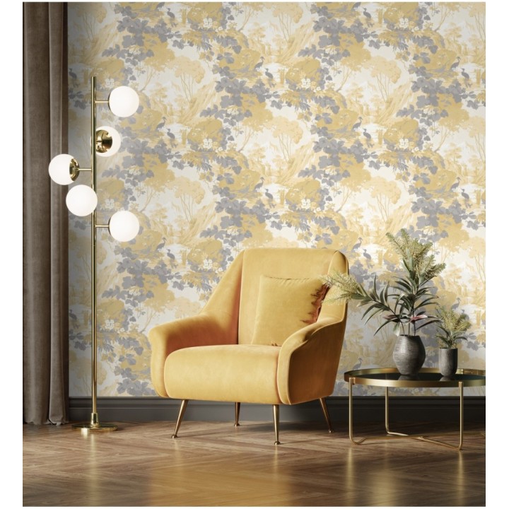 Papel pintado jardín japonés con árboles y aves - Xiamen Garden 681217