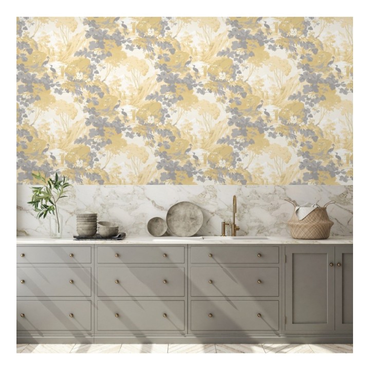 Papel pintado jardín japonés con árboles y aves - Xiamen Garden 681217