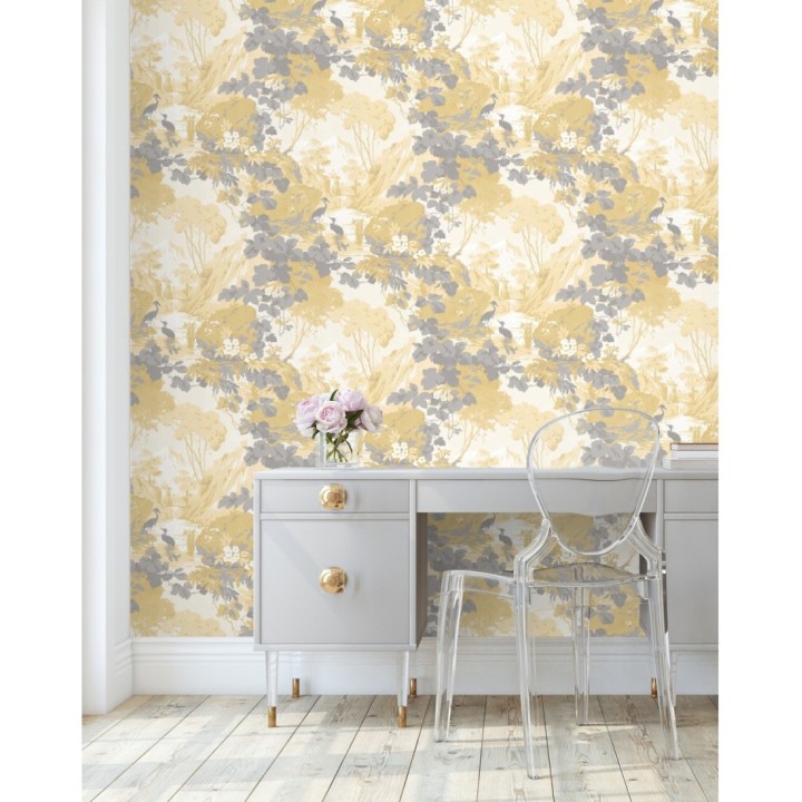 Papel pintado jardín japonés con árboles y aves - Xiamen Garden 681217