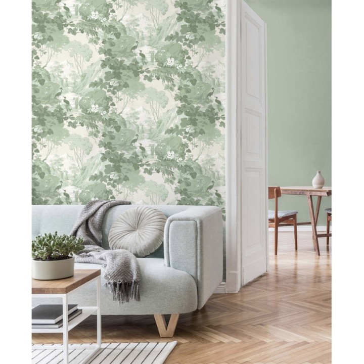 Papel pintado jardín japonés con árboles y aves - Xiamen Garden 681218