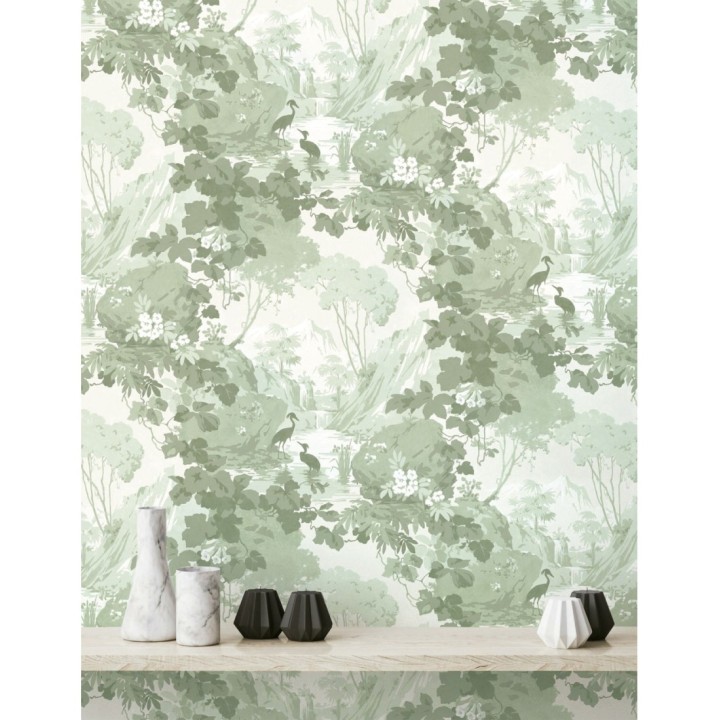 Papel pintado jardín japonés con árboles y aves - Xiamen Garden 681218