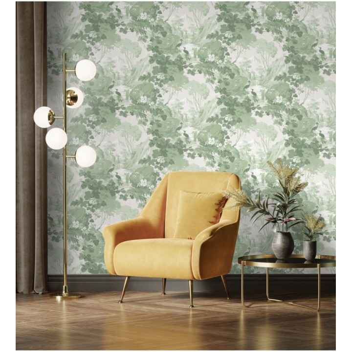 Papel pintado jardín japonés con árboles y aves - Xiamen Garden 681218