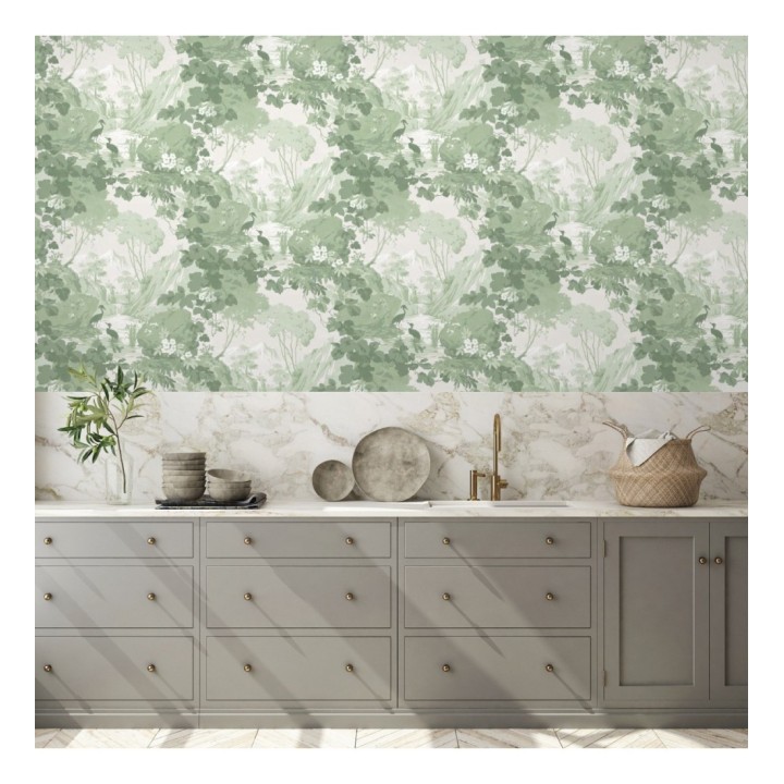 Papel pintado jardín japonés con árboles y aves - Xiamen Garden 681218