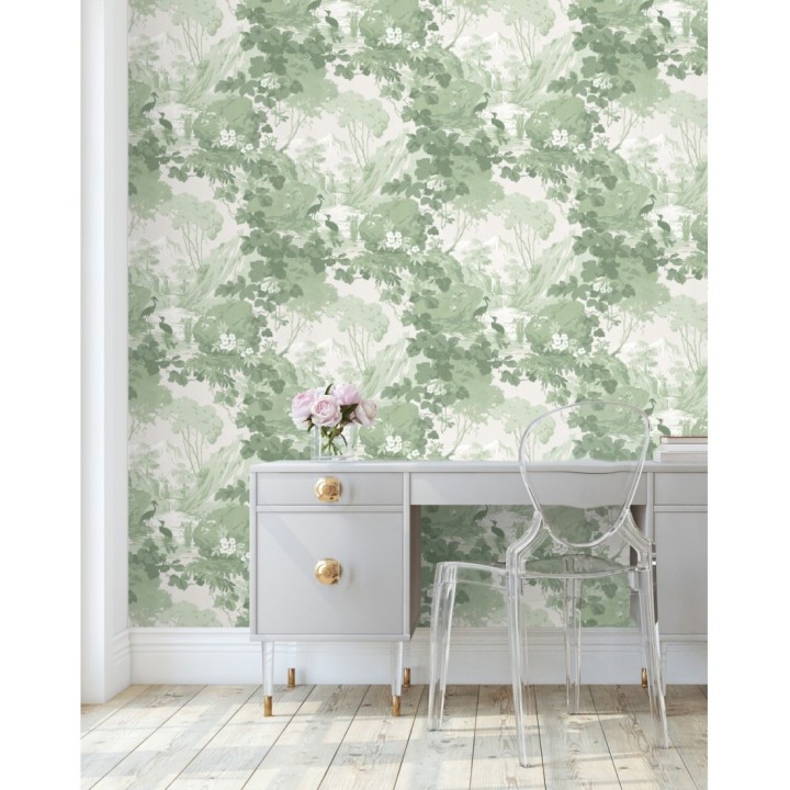 Papel pintado jardín japonés con árboles y aves - Xiamen Garden 681218