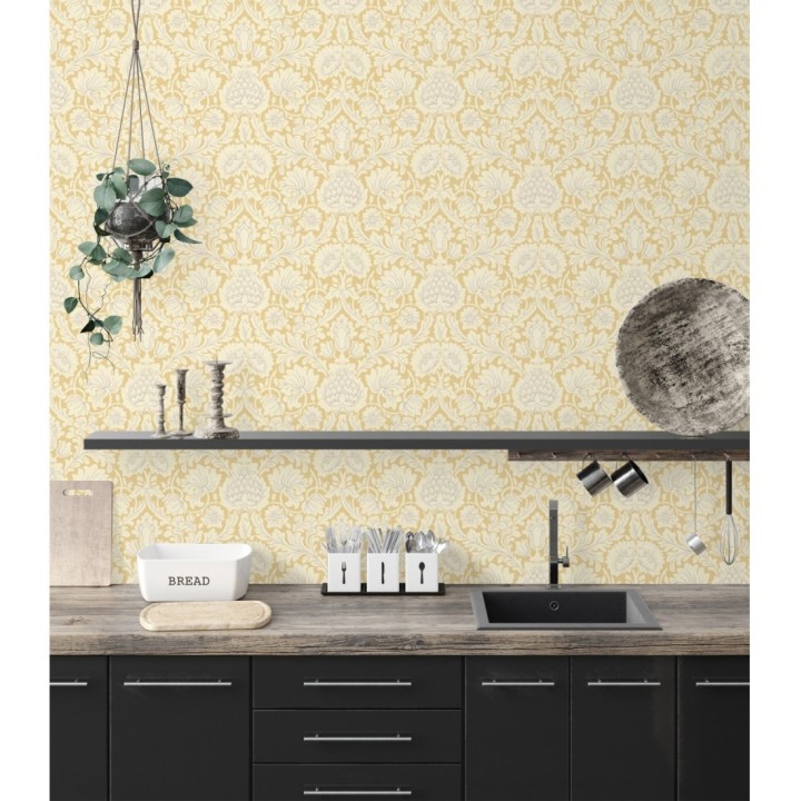 Papel pintado damasco lujoso estilo inglés con toque metalizados - Quinton Palace 681221