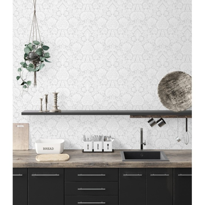 Papel pintado damasco lujoso estilo inglés con toque metalizados - Quinton Palace 681222